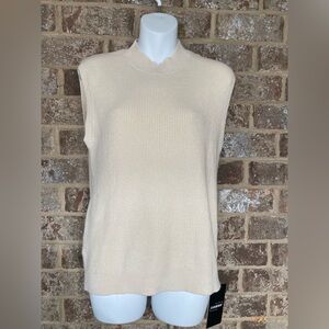 Fashion Sleeveless Turtleneck Sweater Tan Ribbed Chunky Knit Size M NWT